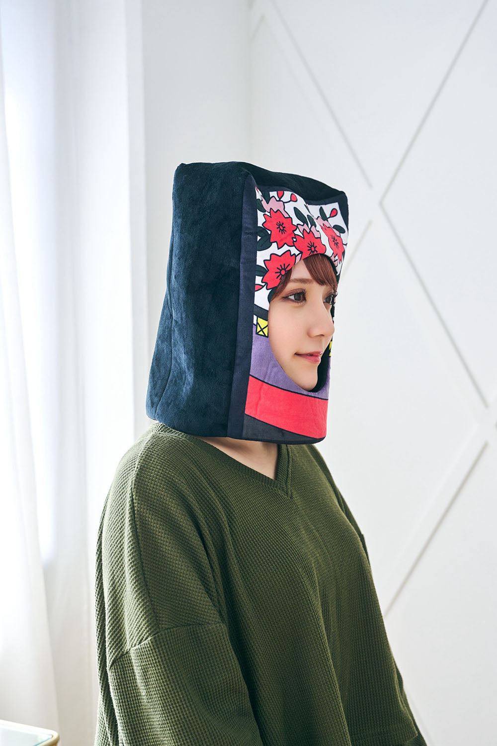 [New] コスプレ小物 かぶりもの 被り物 かるた かぶりもん 花札かぶりもの ユニセックス フリーサイズ ブラック【クリアストーン】