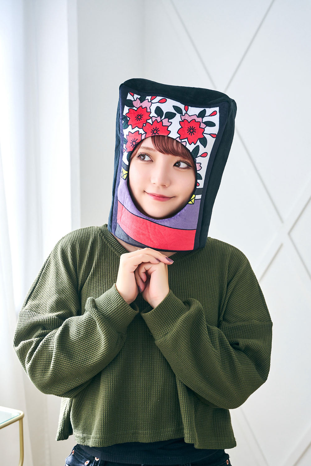 [New] コスプレ小物 かぶりもの 被り物 かるた かぶりもん 花札かぶりもの ユニセックス フリーサイズ ブラック【クリアストーン】