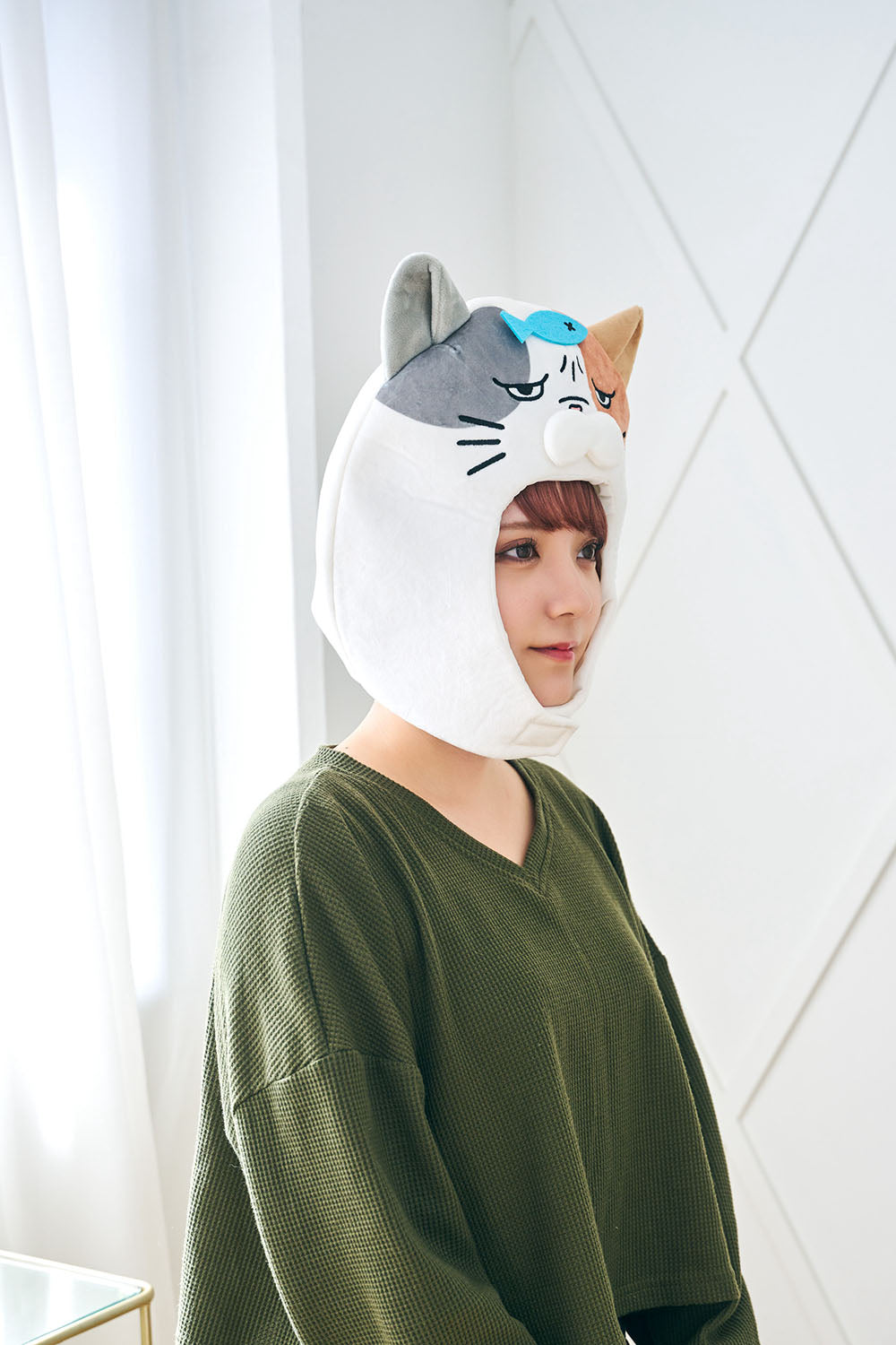 [New] コスプレ小物 かぶりもの 被り物 ねこ かぶりもん 三毛猫かぶりもの ユニセックス フリーサイズ ホワイト【クリアストーン】