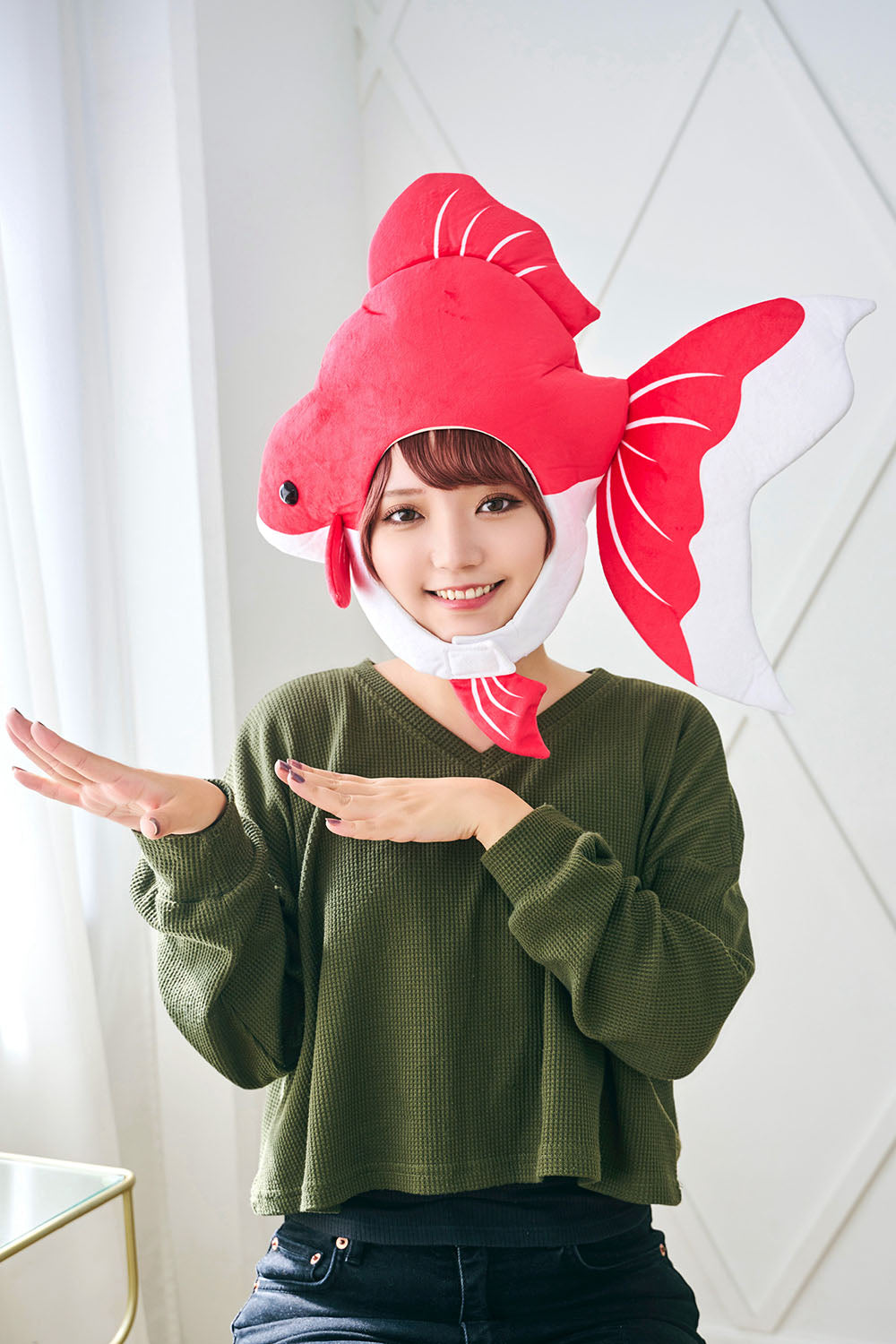 [New] コスプレ小物 かぶりもの 被り物 きんぎょ かぶりもん 金魚かぶりもの ユニセックス フリーサイズ レッド【クリアストーン】