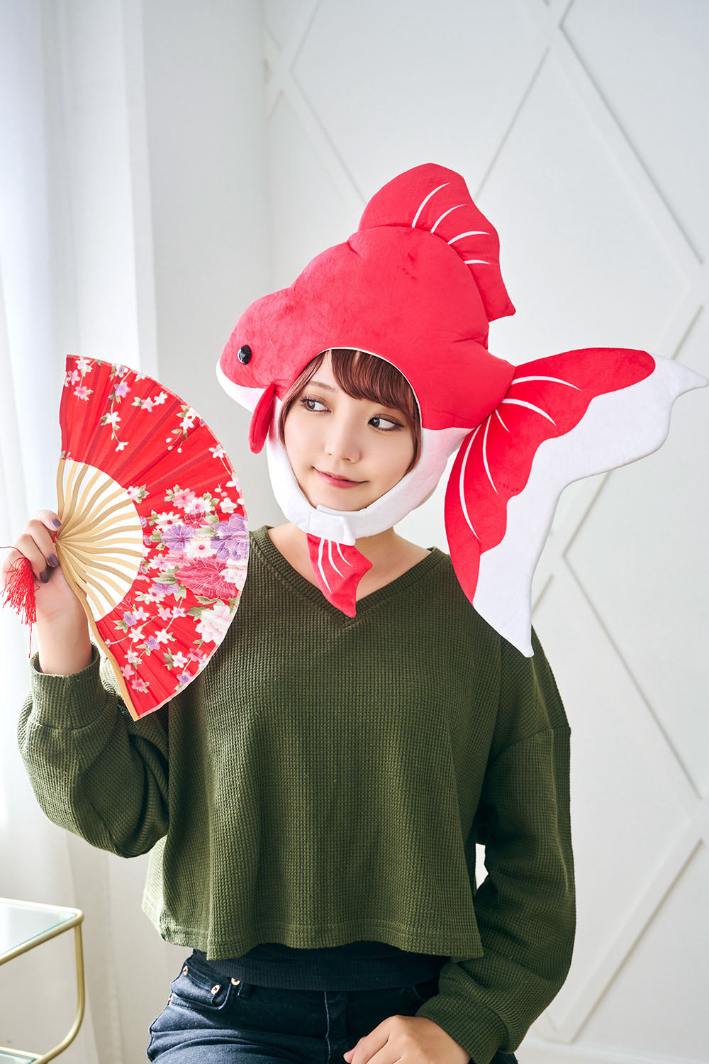 [New] コスプレ小物 かぶりもの 被り物 きんぎょ かぶりもん 金魚かぶりもの ユニセックス フリーサイズ レッド【クリアストーン】