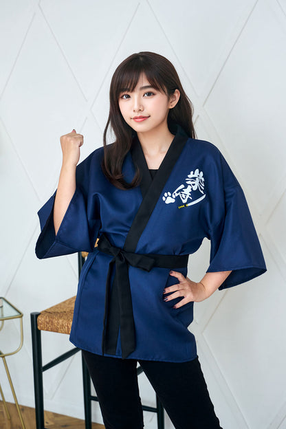 [New] コスプレ はっぴ  柴侍/柴舞妓 ユニセックス フリーサイズ ネイビー/レッド【クリアストーン】