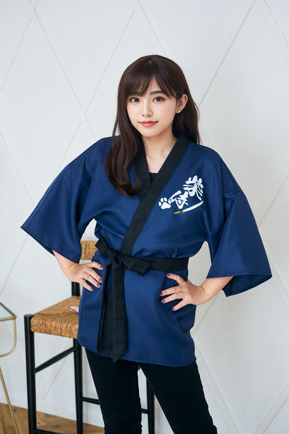 [New] コスプレ はっぴ  柴侍/柴舞妓 ユニセックス フリーサイズ ネイビー/レッド【クリアストーン】