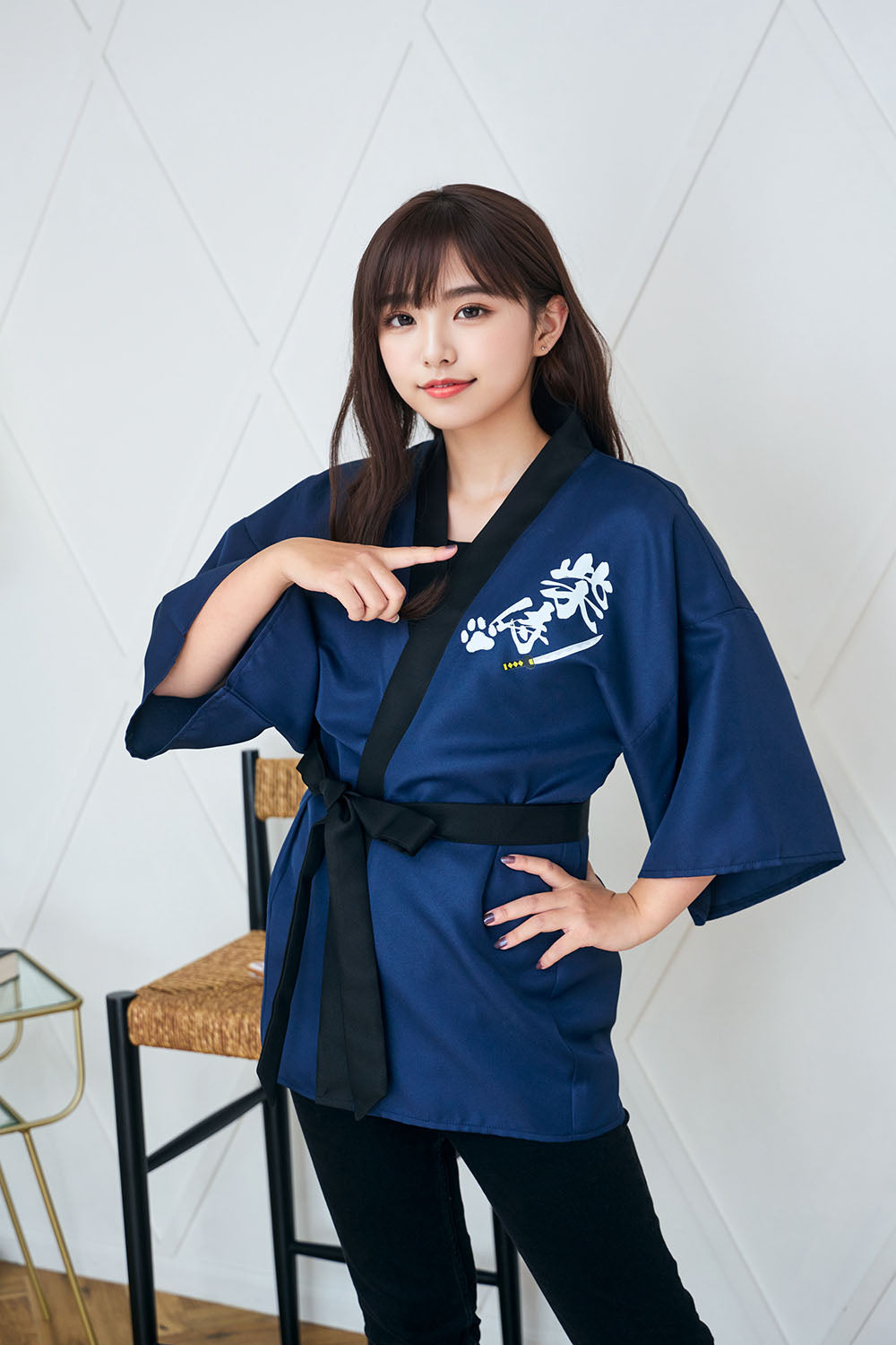 [New] コスプレ はっぴ  柴侍/柴舞妓 ユニセックス フリーサイズ ネイビー/レッド【クリアストーン】