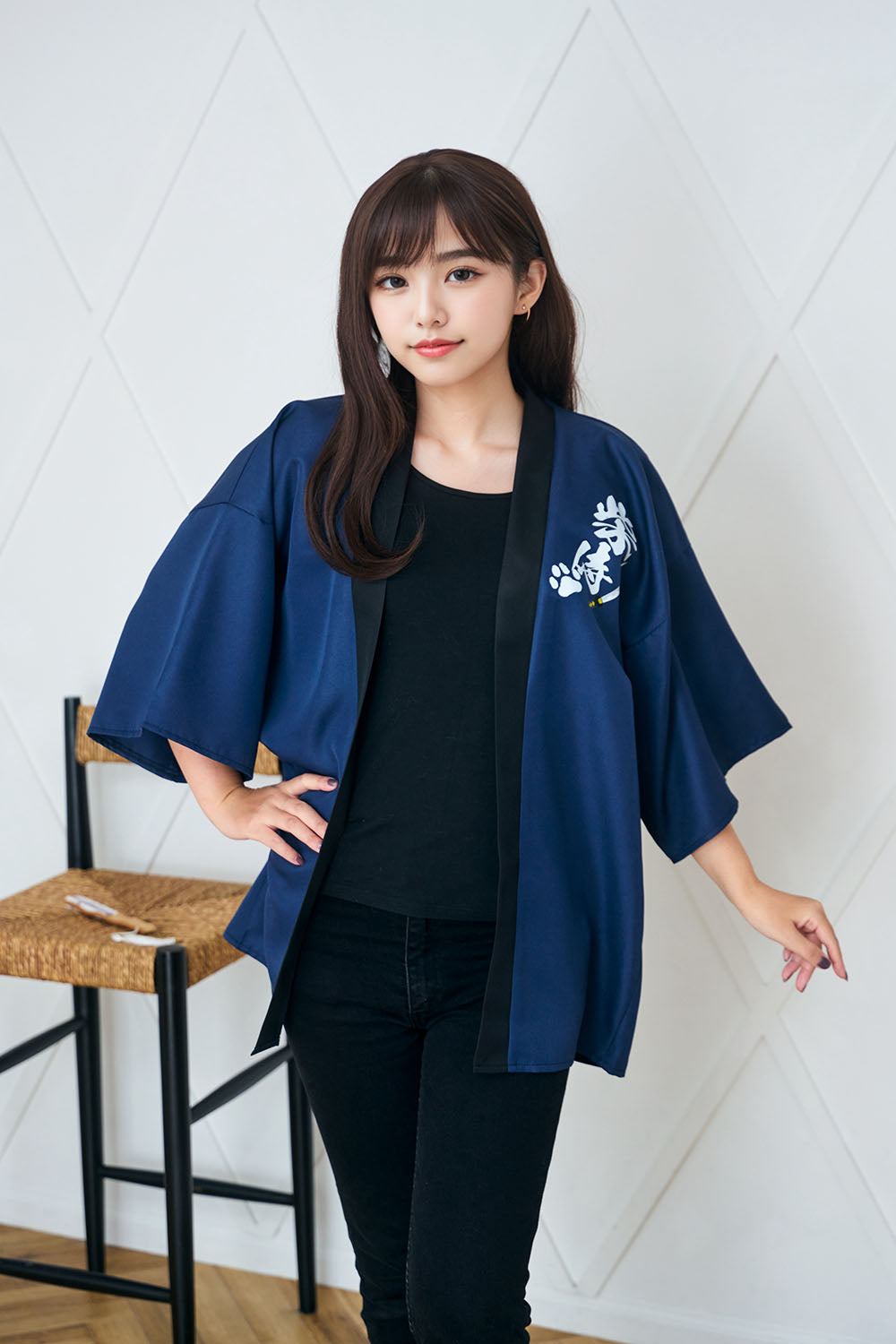 [New] コスプレ はっぴ  柴侍/柴舞妓 ユニセックス フリーサイズ ネイビー/レッド【クリアストーン】