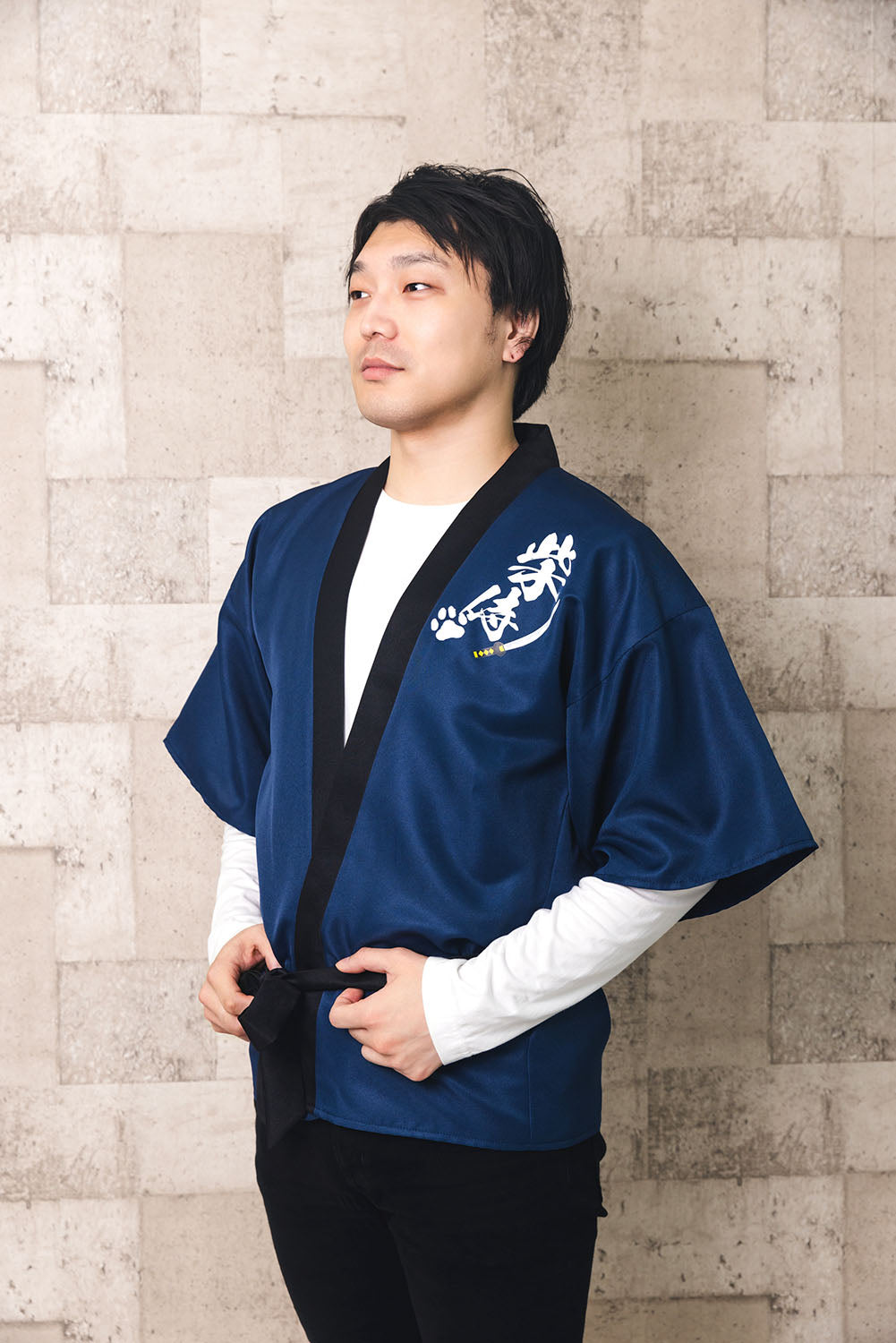 [New] コスプレ はっぴ  柴侍/柴舞妓 ユニセックス フリーサイズ ネイビー/レッド【クリアストーン】