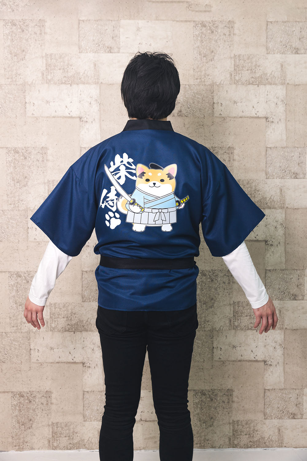 [New] コスプレ はっぴ  柴侍/柴舞妓 ユニセックス フリーサイズ ネイビー/レッド【クリアストーン】