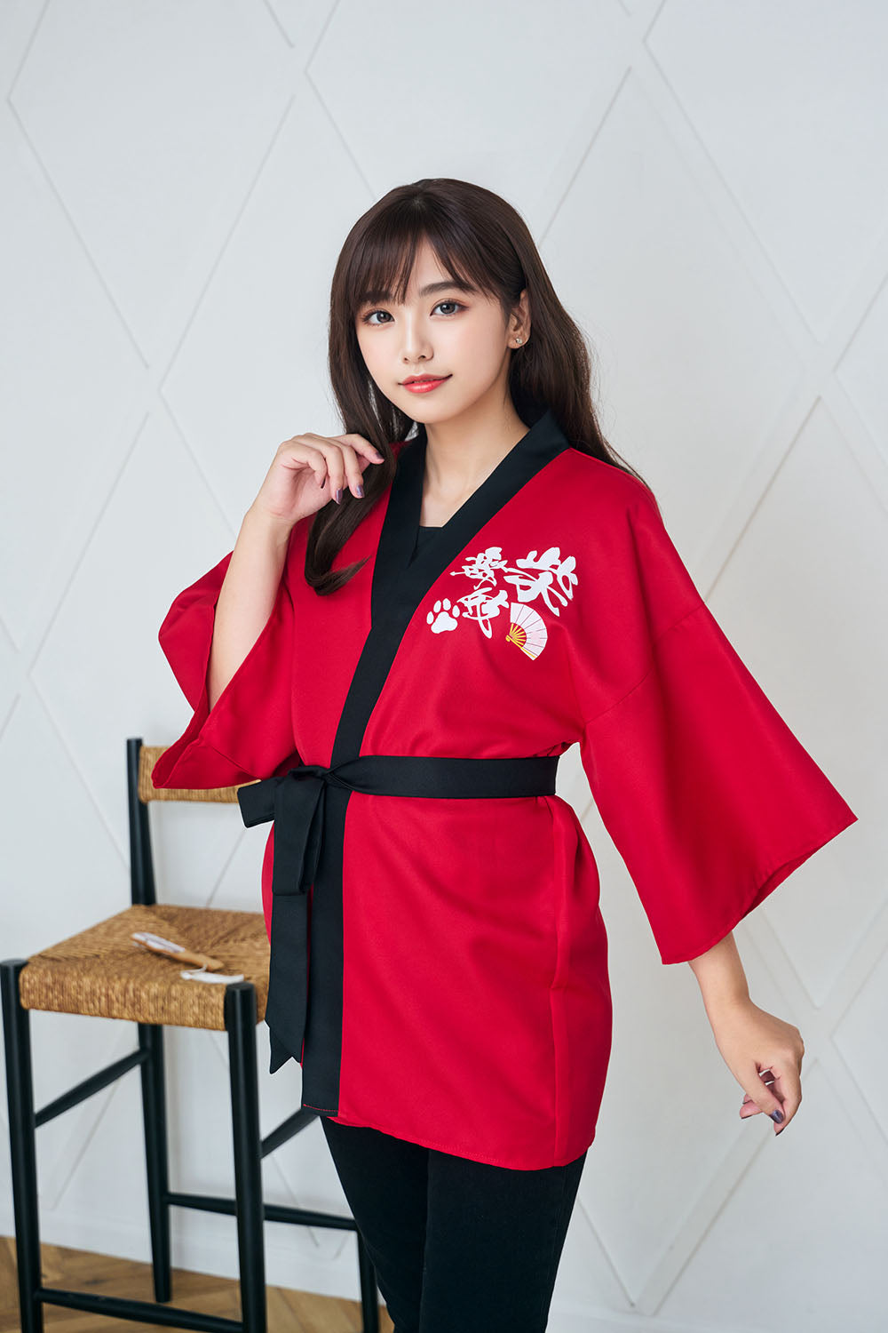 [New] コスプレ はっぴ  柴侍/柴舞妓 ユニセックス フリーサイズ ネイビー/レッド【クリアストーン】