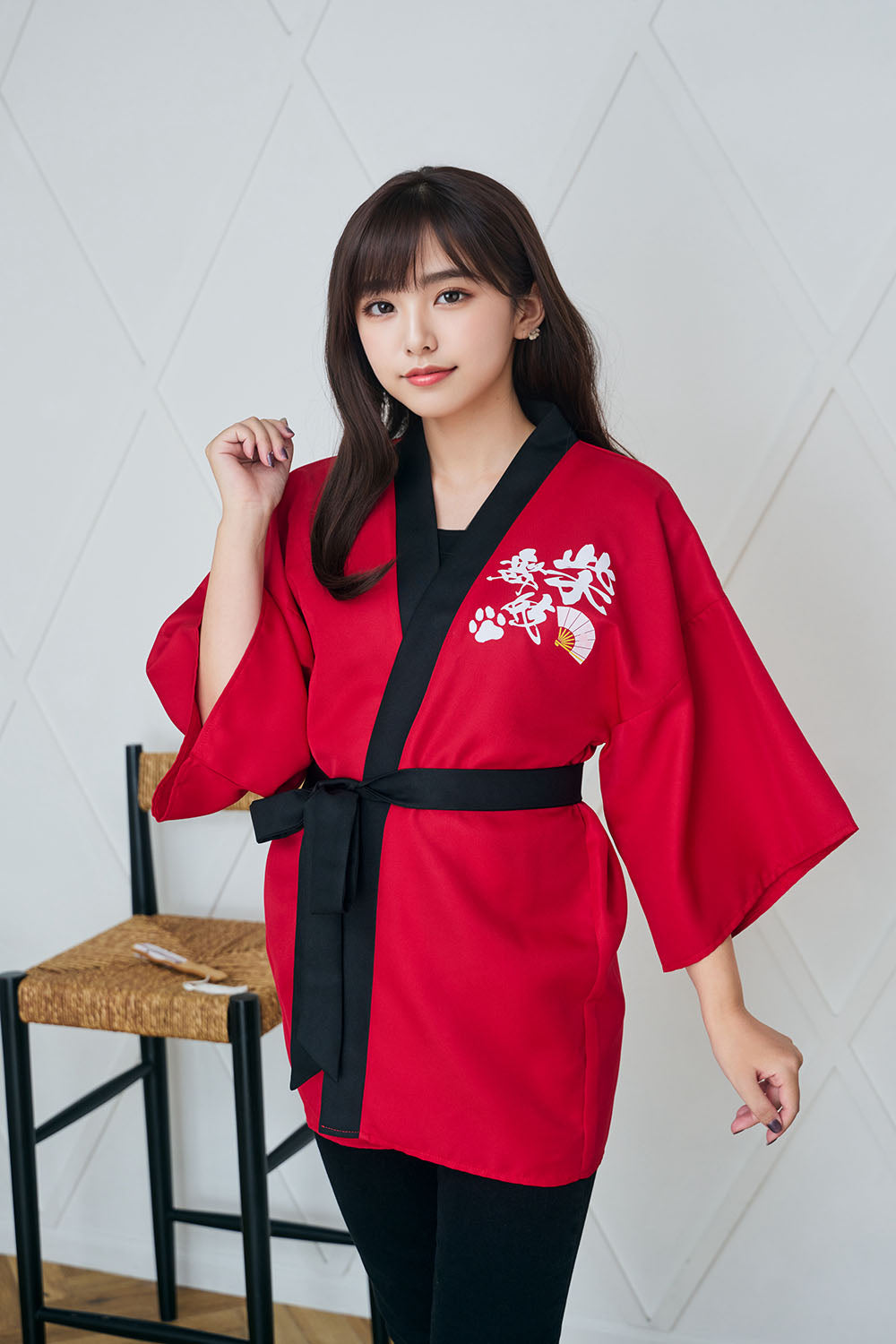 [New] コスプレ はっぴ  柴侍/柴舞妓 ユニセックス フリーサイズ ネイビー/レッド【クリアストーン】