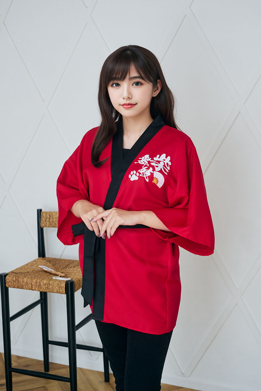 [New] コスプレ はっぴ  柴侍/柴舞妓 ユニセックス フリーサイズ ネイビー/レッド【クリアストーン】