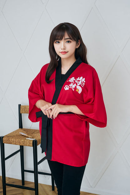[New] コスプレ はっぴ  柴侍/柴舞妓 ユニセックス フリーサイズ ネイビー/レッド【クリアストーン】