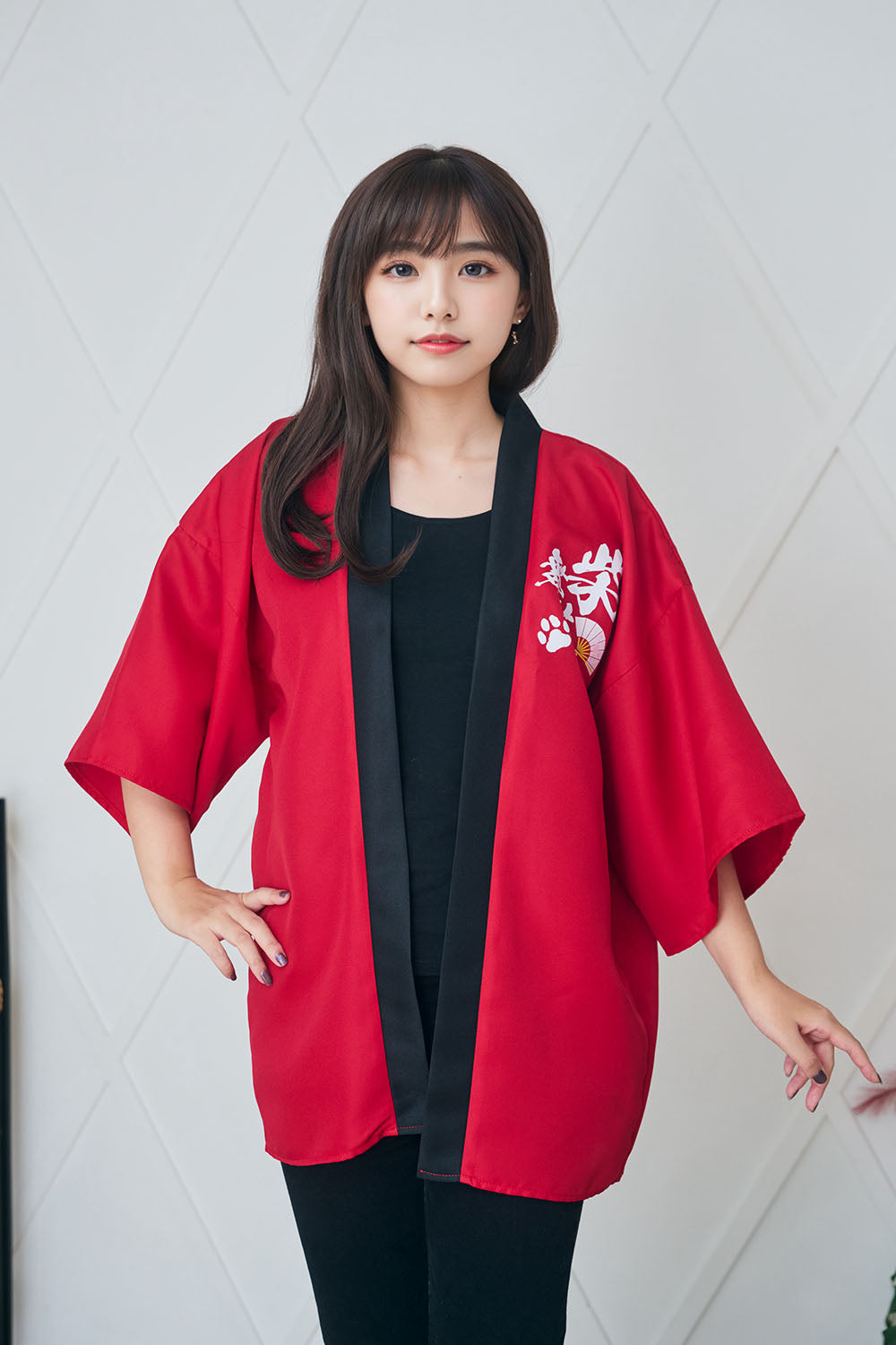 [New] コスプレ はっぴ  柴侍/柴舞妓 ユニセックス フリーサイズ ネイビー/レッド【クリアストーン】