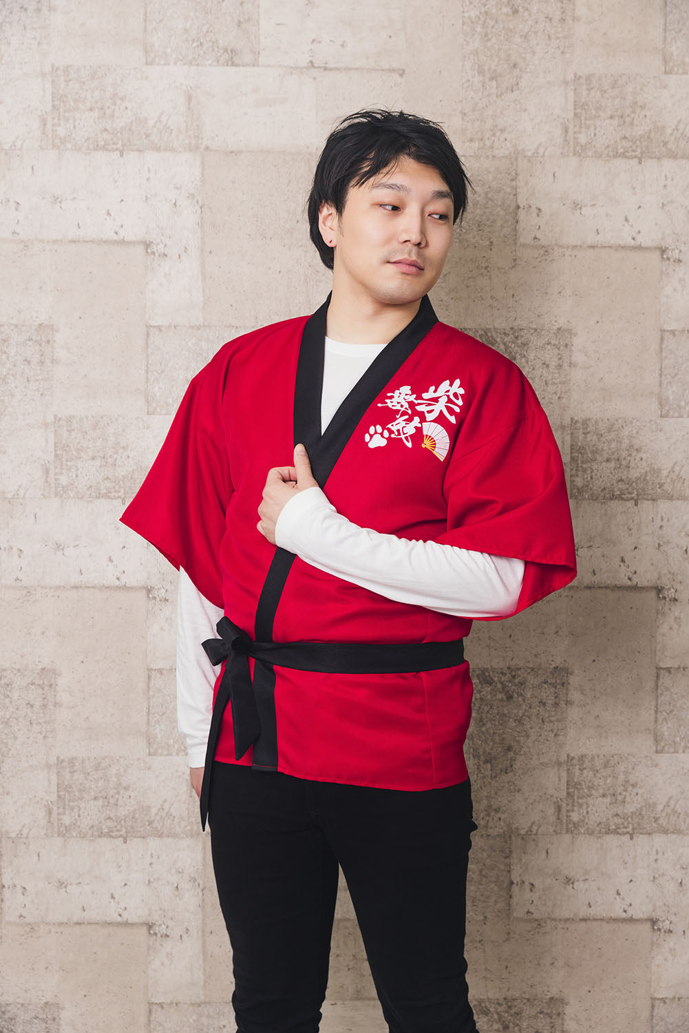 [New] コスプレ はっぴ  柴侍/柴舞妓 ユニセックス フリーサイズ ネイビー/レッド【クリアストーン】