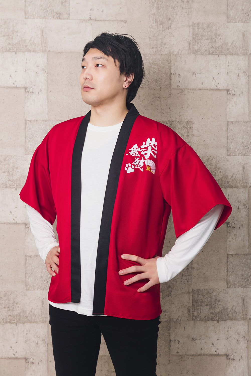 [New] コスプレ はっぴ  柴侍/柴舞妓 ユニセックス フリーサイズ ネイビー/レッド【クリアストーン】