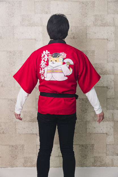 [New] コスプレ はっぴ  柴侍/柴舞妓 ユニセックス フリーサイズ ネイビー/レッド【クリアストーン】