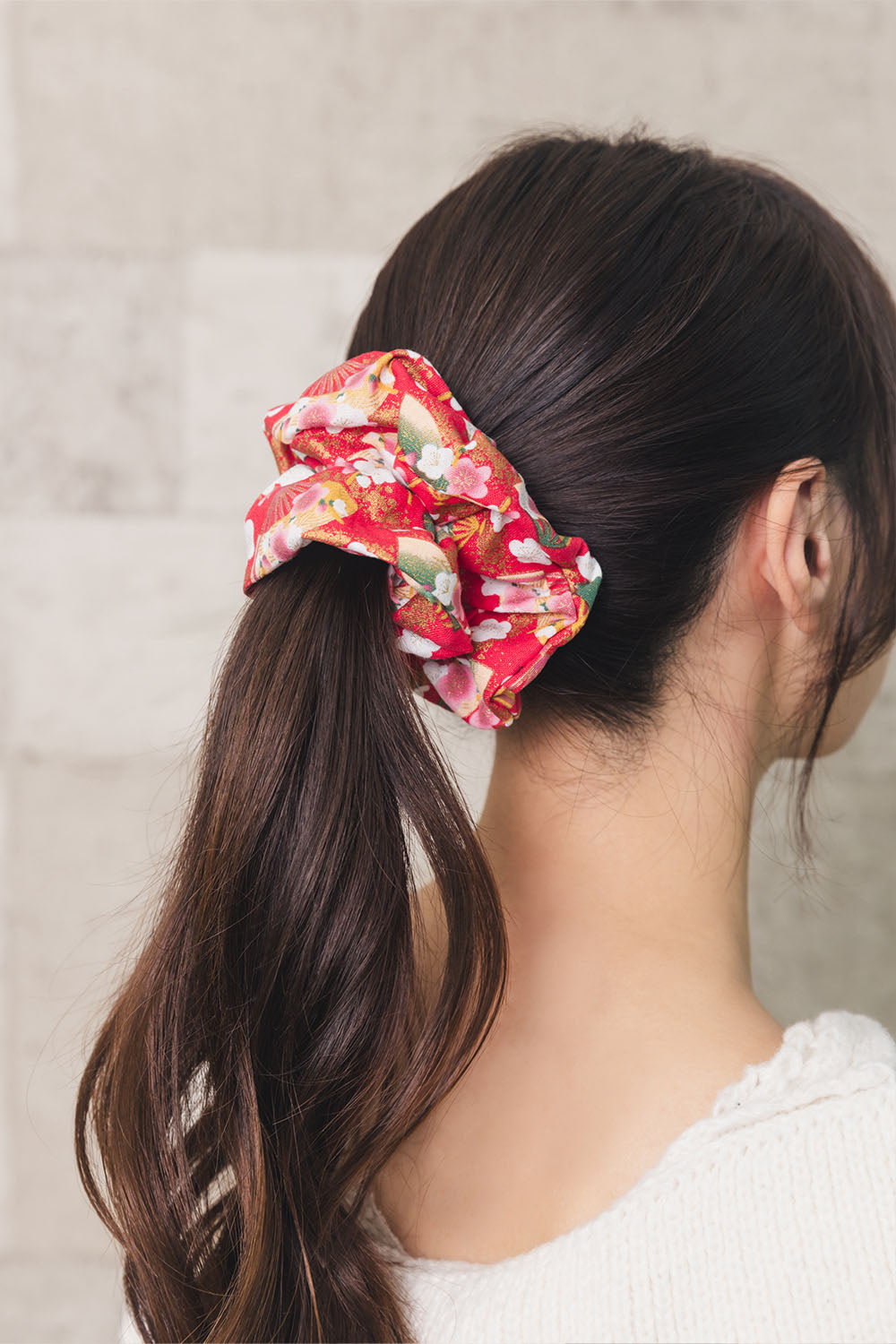 [New] コスプレ小物 ヘアアクセサリー 和柄 シュシュ 紅扇/藤孔雀/鶴/まねきしば レディース フリーサイズ レッド/パープル/ベージュ/レッド 【クリアストーン】