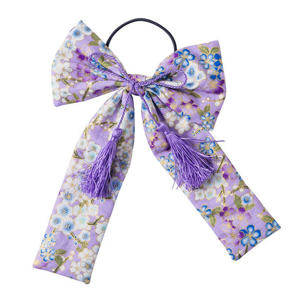 [New] コスプレ小物 ヘアアクセサリー 和柄 リボン 桜 薄紫/桜 水色/華 紺/華 紅 レディース フリーサイズ パープル/ブルー/ネイビー/レッド【クリアストーン】
