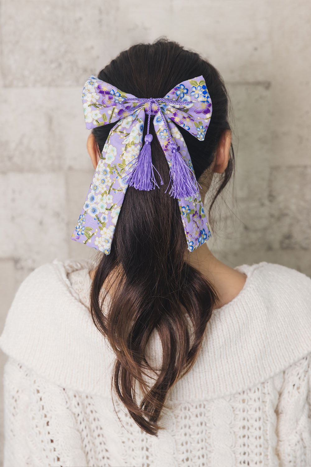 [New] コスプレ小物 ヘアアクセサリー 和柄 リボン 桜 薄紫/桜 水色/華 紺/華 紅 レディース フリーサイズ パープル/ブルー/ネイビー/レッド【クリアストーン】