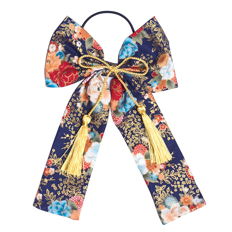 [New] コスプレ小物 ヘアアクセサリー 和柄 リボン 桜 薄紫/桜 水色/華 紺/華 紅 レディース フリーサイズ パープル/ブルー/ネイビー/レッド【クリアストーン】