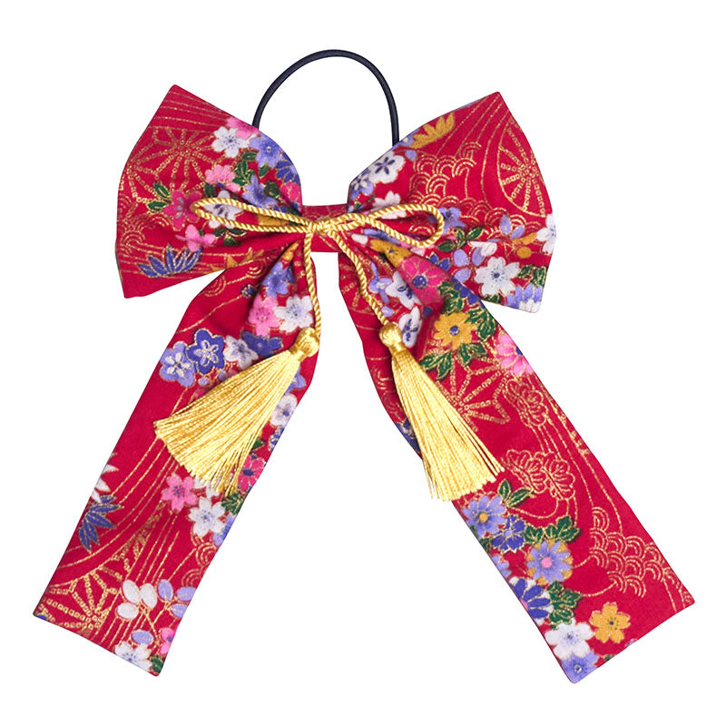 [New] コスプレ小物 ヘアアクセサリー 和柄 リボン 桜 薄紫/桜 水色/華 紺/華 紅 レディース フリーサイズ パープル/ブルー/ネイビー/レッド【クリアストーン】