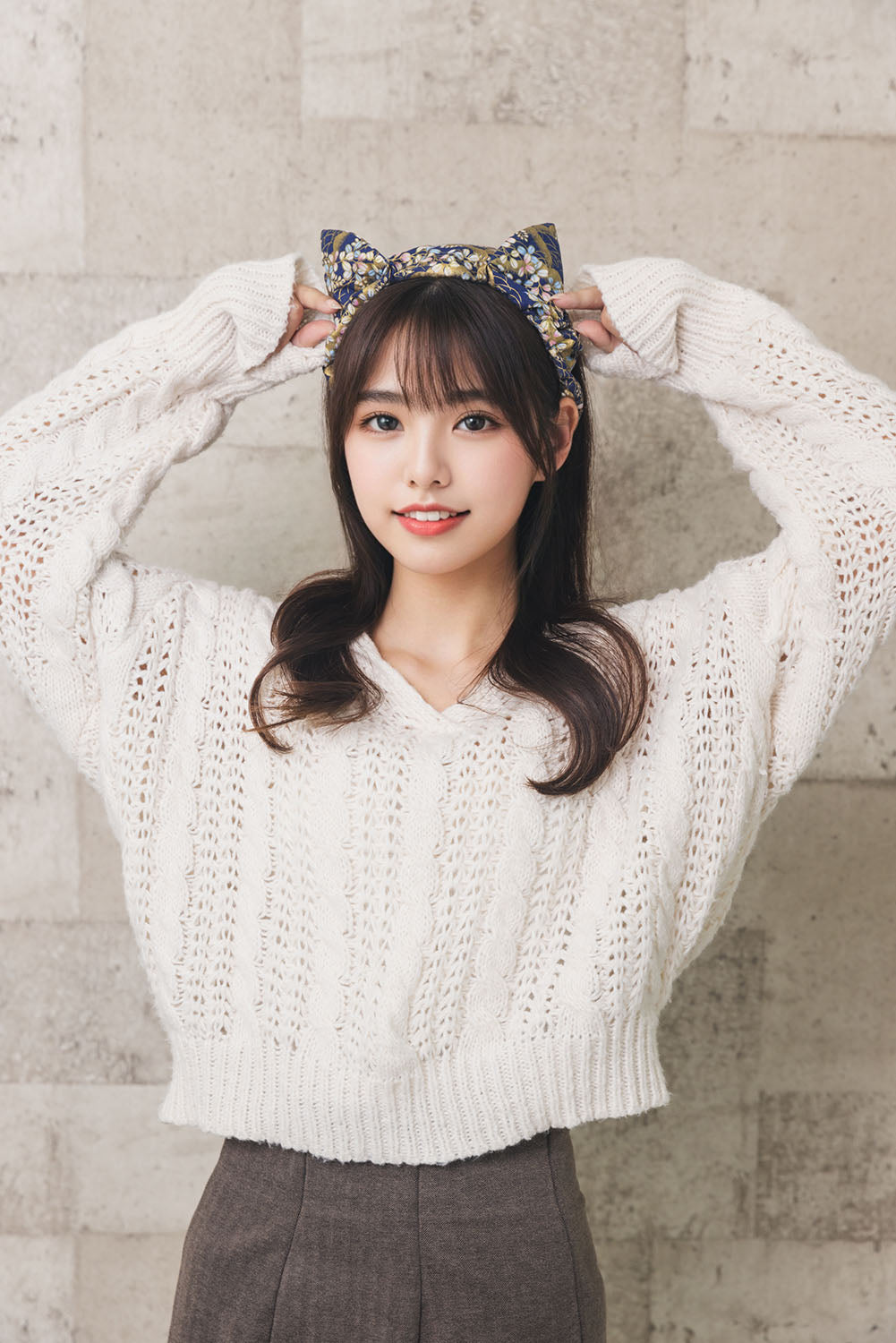 New] コスプレ小物 ヘアアクセサリー 和柄 ねこ 猫耳ヘアバンド 華 紺