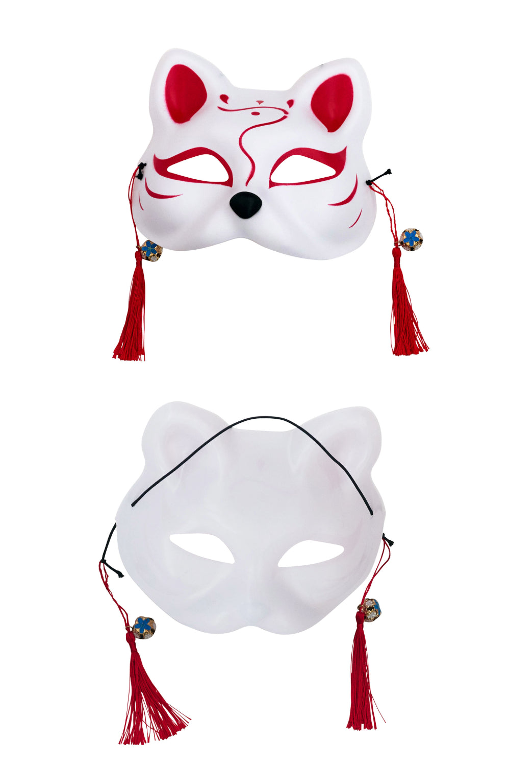 [New] コスプレ小物 ねこ お面 和風お面 ねこ半面 ユニセックス フリーサイズ ホワイト/ブラック 【クリアストーン】