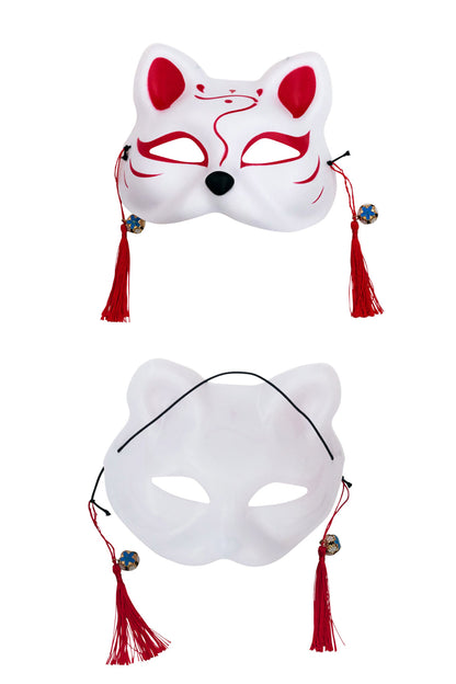 [New] コスプレ小物 ねこ お面 和風お面 ねこ半面 ユニセックス フリーサイズ ホワイト/ブラック 【クリアストーン】