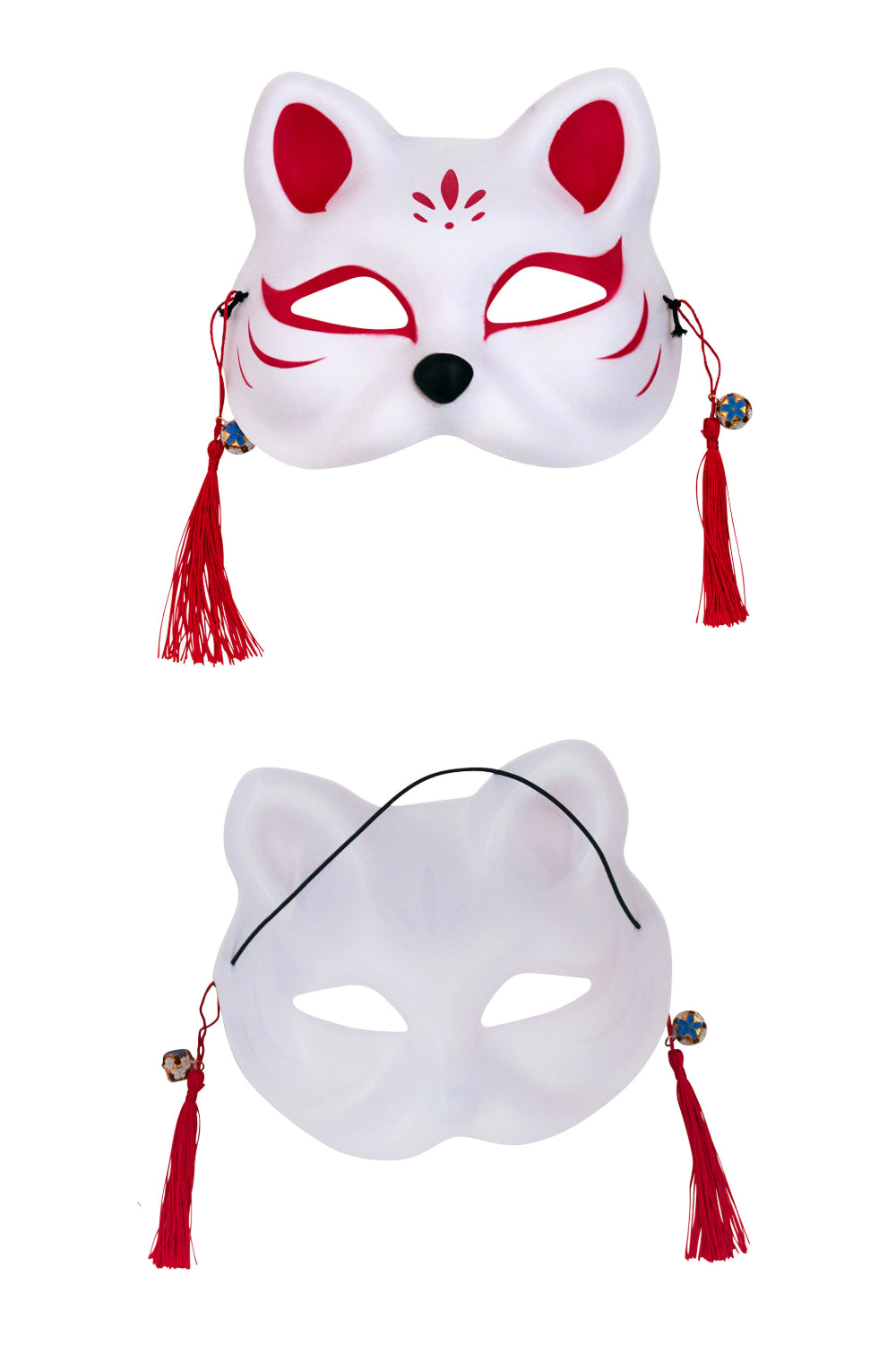 [New] コスプレ小物 ねこ お面 和風お面 ねこ半面 ユニセックス フリーサイズ ホワイト/ブラック 【クリアストーン】