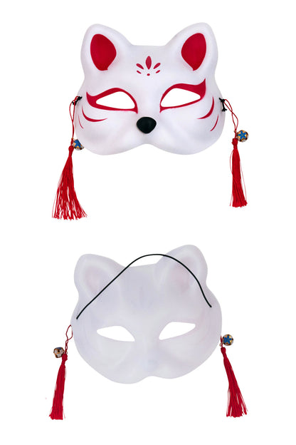 [New] コスプレ小物 ねこ お面 和風お面 ねこ半面 ユニセックス フリーサイズ ホワイト/ブラック 【クリアストーン】