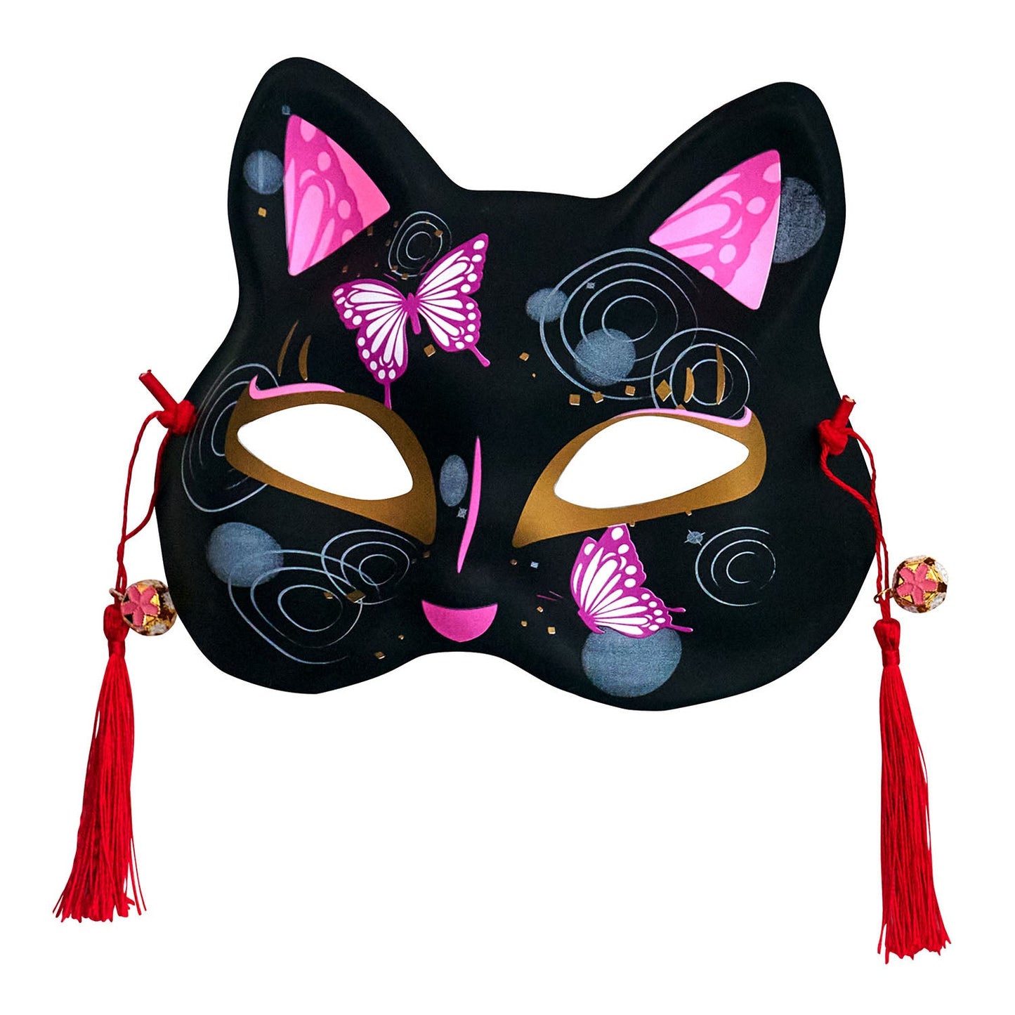 [New] コスプレ小物 ねこ お面 和風お面 ねこ半面 ユニセックス フリーサイズ ホワイト/ブラック 【クリアストーン】