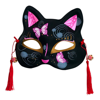 [New] コスプレ小物 ねこ お面 和風お面 ねこ半面 ユニセックス フリーサイズ ホワイト/ブラック 【クリアストーン】