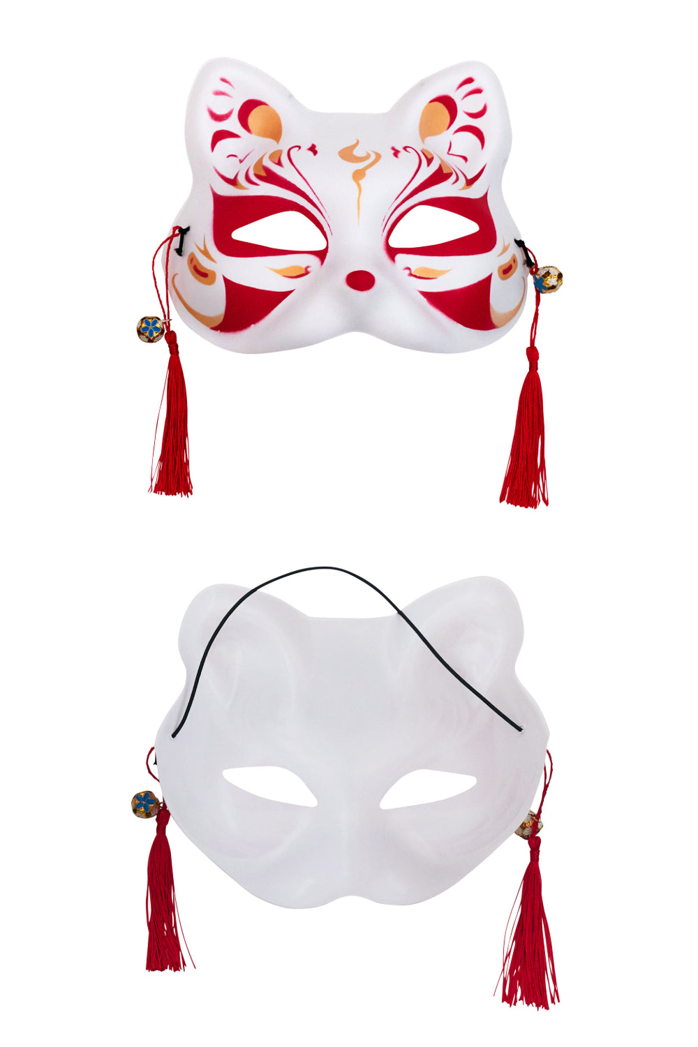 [New] コスプレ小物 ねこ お面 和風お面 ねこ半面 ユニセックス フリーサイズ ホワイト/ブラック 【クリアストーン】