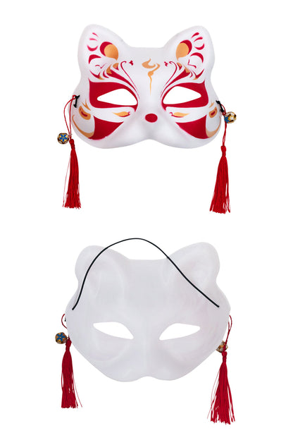 [New] コスプレ小物 ねこ お面 和風お面 ねこ半面 ユニセックス フリーサイズ ホワイト/ブラック 【クリアストーン】
