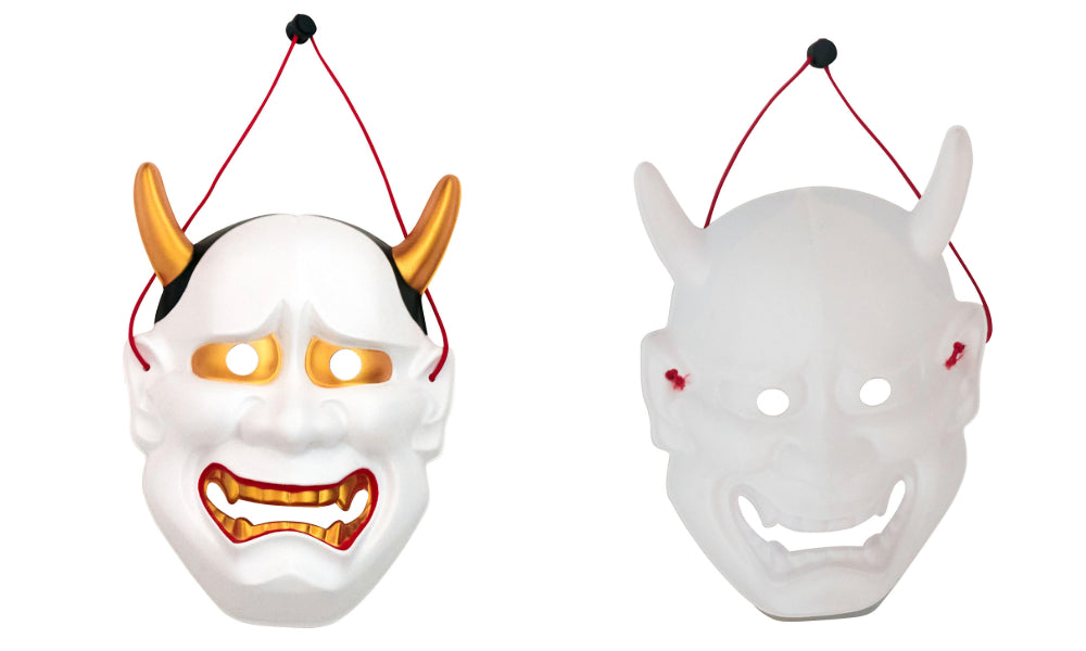 [New] コスプレ小物 強面 お面 和風お面 般若(白/赤)/風神/雷神/ピエロ般若/化け猫/提灯お化け ユニセックス フリーサイズ ホワイト/レッド/グリーン/オレンジ 【クリアストーン】