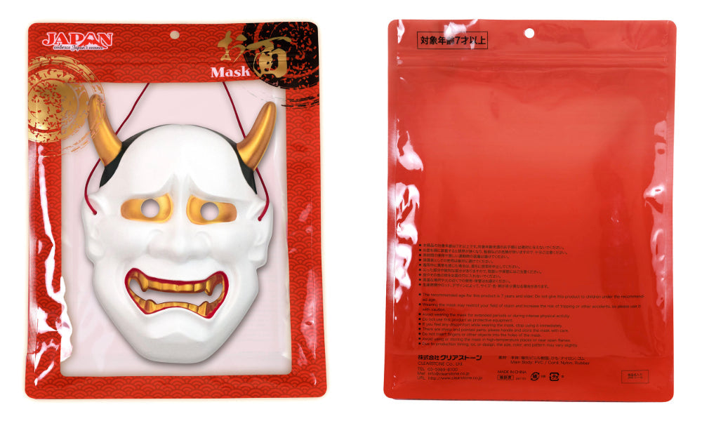 [New] コスプレ小物 強面 お面 和風お面 般若(白/赤)/風神/雷神/ピエロ般若/化け猫/提灯お化け ユニセックス フリーサイズ ホワイト/レッド/グリーン/オレンジ 【クリアストーン】