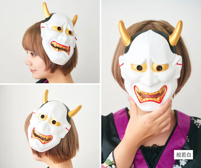 [New] コスプレ小物 強面 お面 和風お面 般若(白/赤)/風神/雷神/ピエロ般若/化け猫/提灯お化け ユニセックス フリーサイズ ホワイト/レッド/グリーン/オレンジ 【クリアストーン】