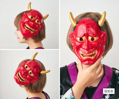 [New] コスプレ小物 強面 お面 和風お面 般若(白/赤)/風神/雷神/ピエロ般若/化け猫/提灯お化け ユニセックス フリーサイズ ホワイト/レッド/グリーン/オレンジ 【クリアストーン】