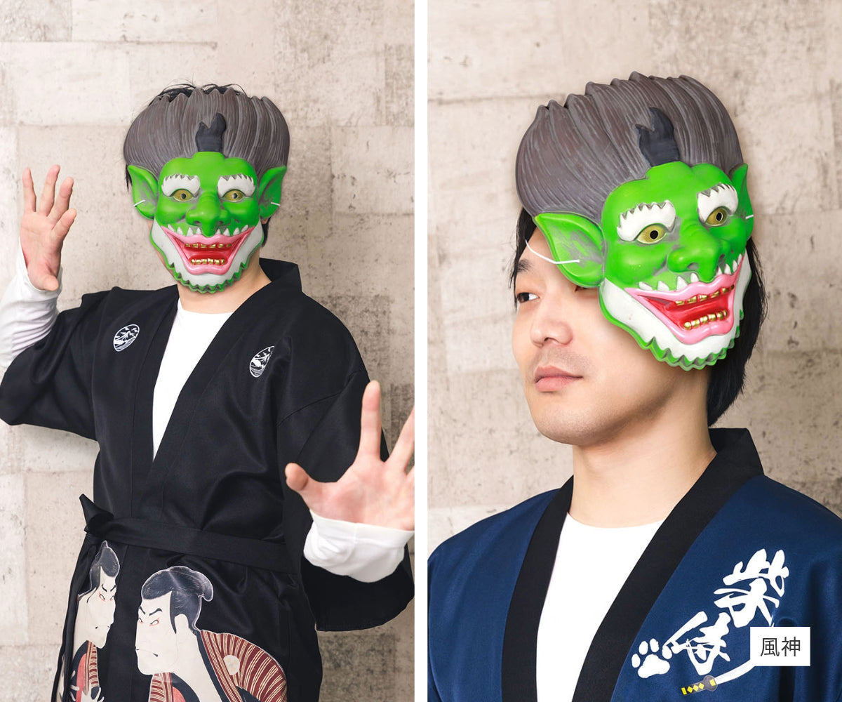 [New] コスプレ小物 強面 お面 和風お面 般若(白/赤)/風神/雷神/ピエロ般若/化け猫/提灯お化け ユニセックス フリーサイズ ホワイト/レッド/グリーン/オレンジ 【クリアストーン】
