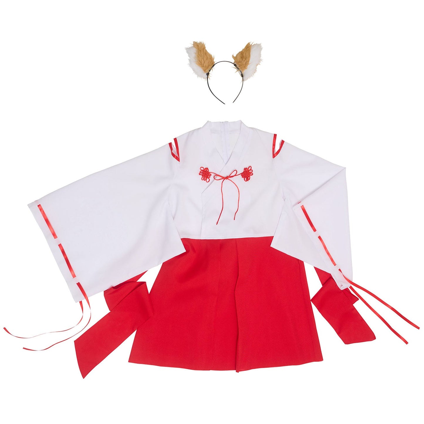 [NEW] コスプレ ジュニア こども キツネ COSCHU! きつね巫女 140～150cm レッド 【クリアストーン】
