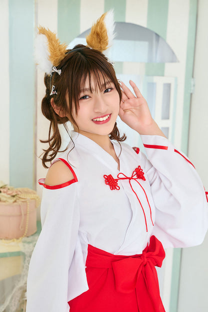 [NEW] コスプレ ジュニア こども キツネ COSCHU! きつね巫女 140～150cm レッド 【クリアストーン】