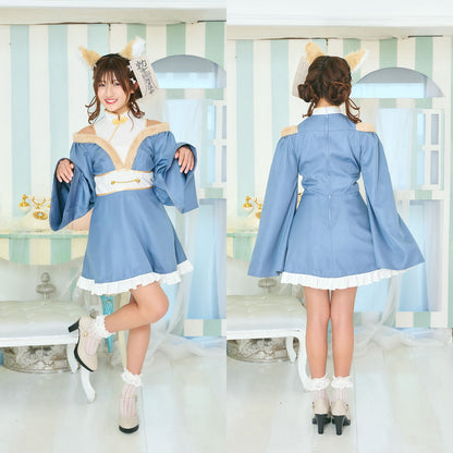 [NEW] コスプレ ジュニア こども キツネ COSCHU! きつねガールキョンシー 140～150cm ブルー 【クリアストーン】