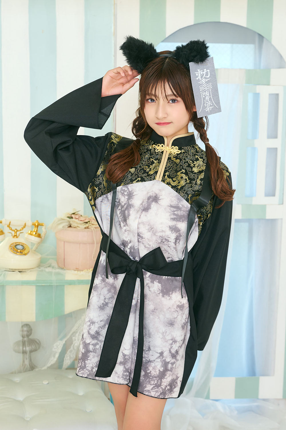 [NEW] コスプレ ジュニア こども オオカミ COSCHU! ウルフキョンシー 140～150cm ユニセックス ブラック 【クリアストーン】
