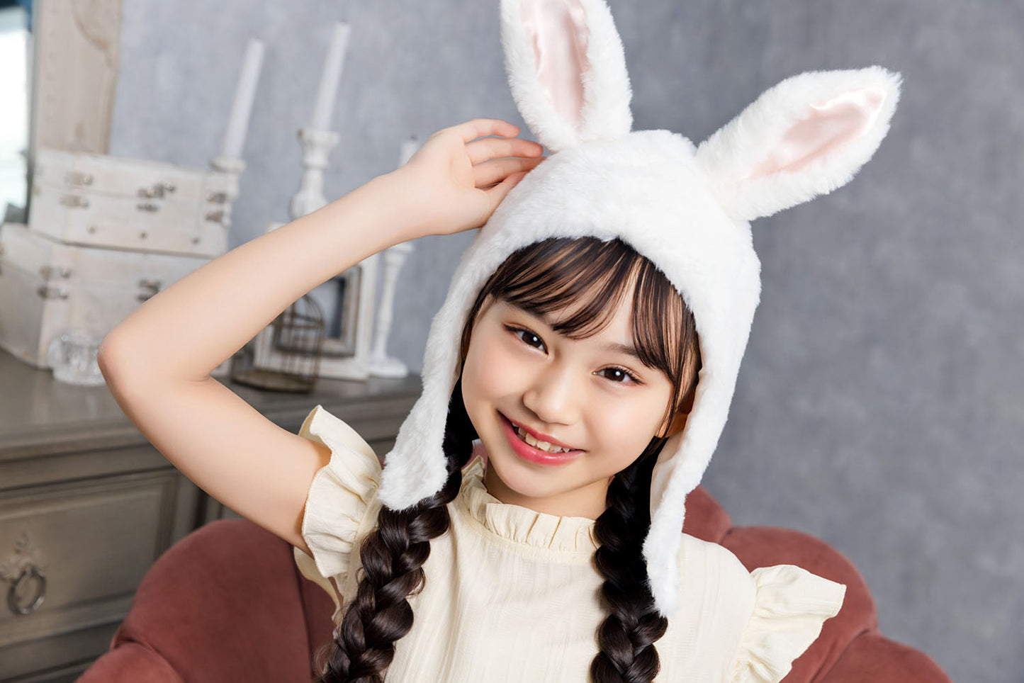 [New] コスプレ小物 かぶりもの アニマル うさぎ もふもふうさたん キッズ ホワイト【クリアストーン】