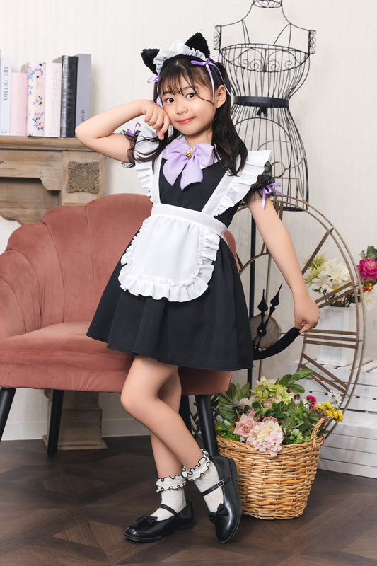 [New] コスプレ ハロウィン アニマル ねこ マオメイド キッズ 120cm/140㎝ ブラック【クリアストーン】