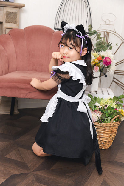 [New] コスプレ ハロウィン アニマル ねこ マオメイド キッズ 120cm/140㎝ ブラック【クリアストーン】