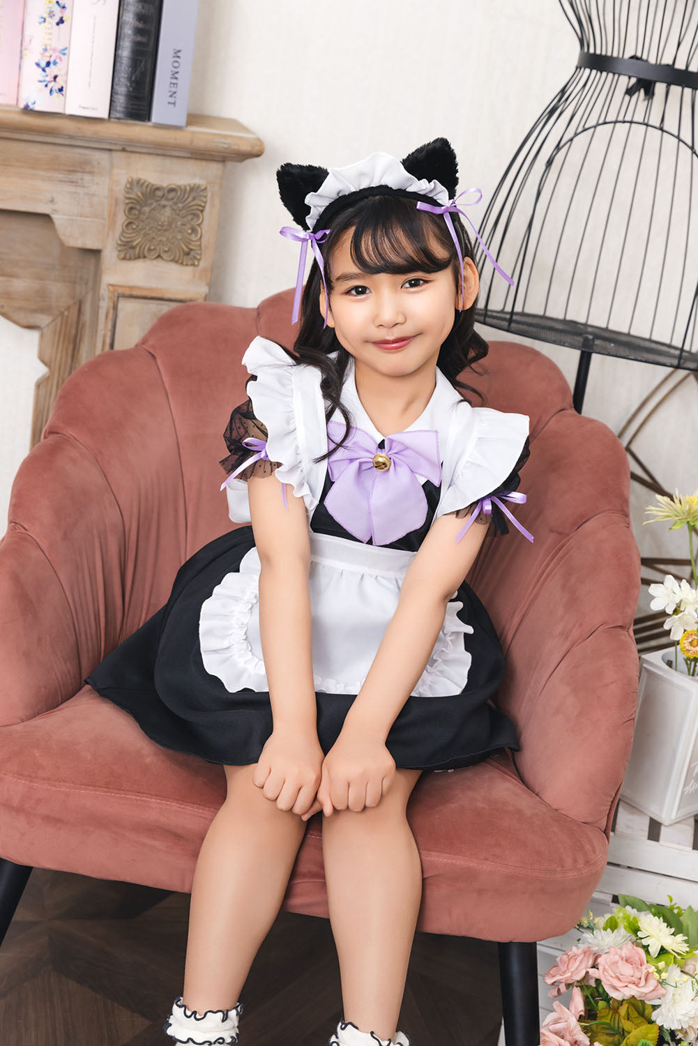 [New] コスプレ ハロウィン アニマル ねこ マオメイド キッズ 120cm/140㎝ ブラック【クリアストーン】