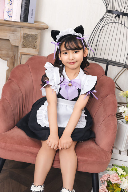 [New] コスプレ ハロウィン アニマル ねこ マオメイド キッズ 120cm/140㎝ ブラック【クリアストーン】