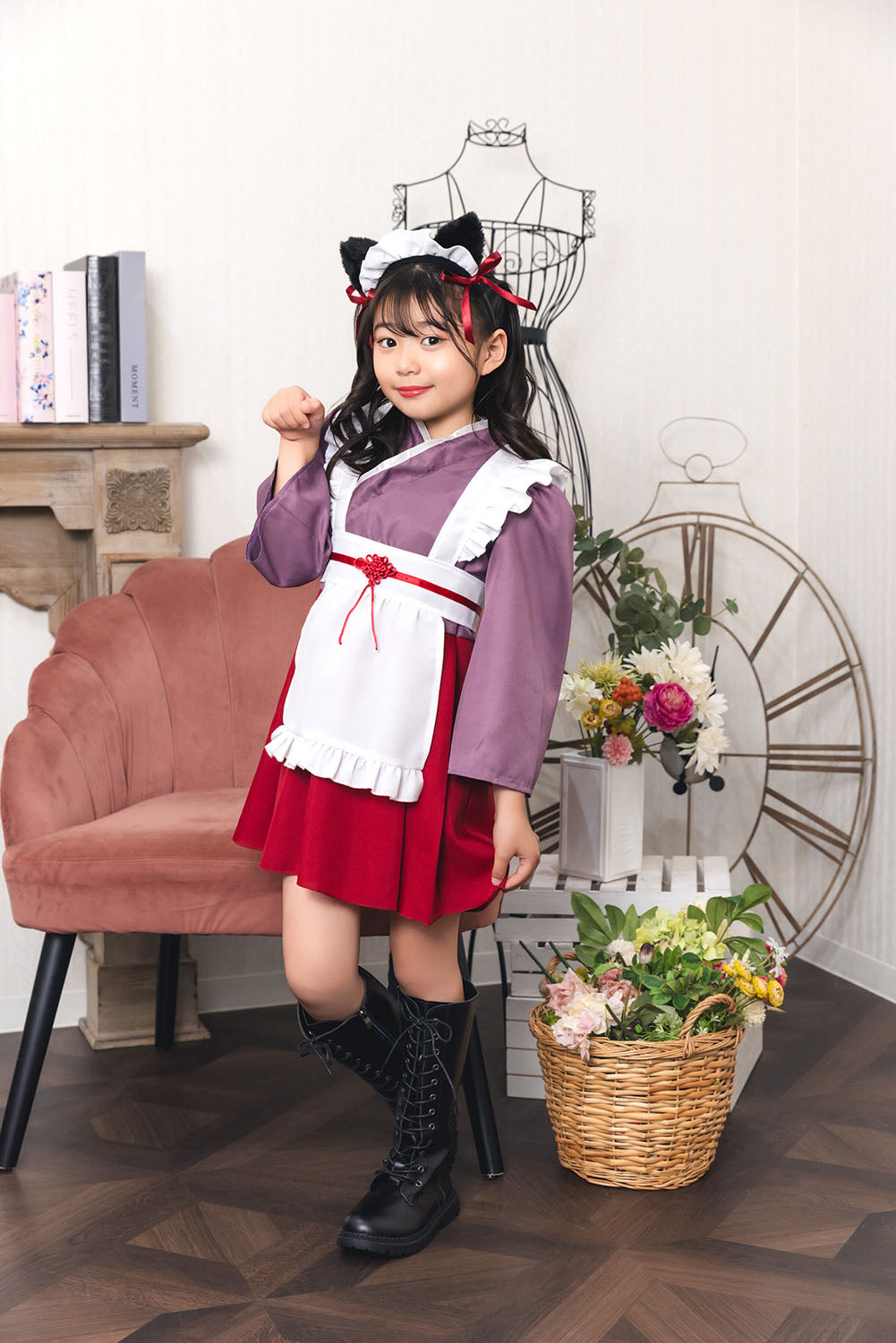 [New] コスプレ ハロウィン アニマル ねこ ハイカラメイド キッズ 120cm/140㎝ ブラック【クリアストーン】