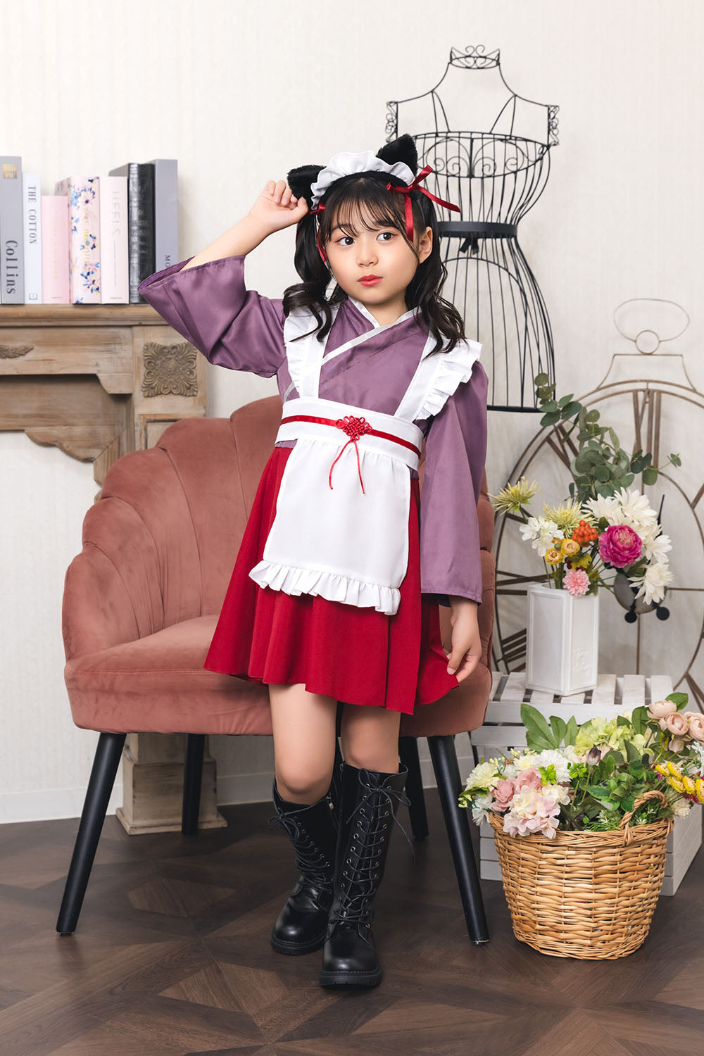 [New] コスプレ ハロウィン アニマル ねこ ハイカラメイド キッズ 120cm/140㎝ ブラック【クリアストーン】