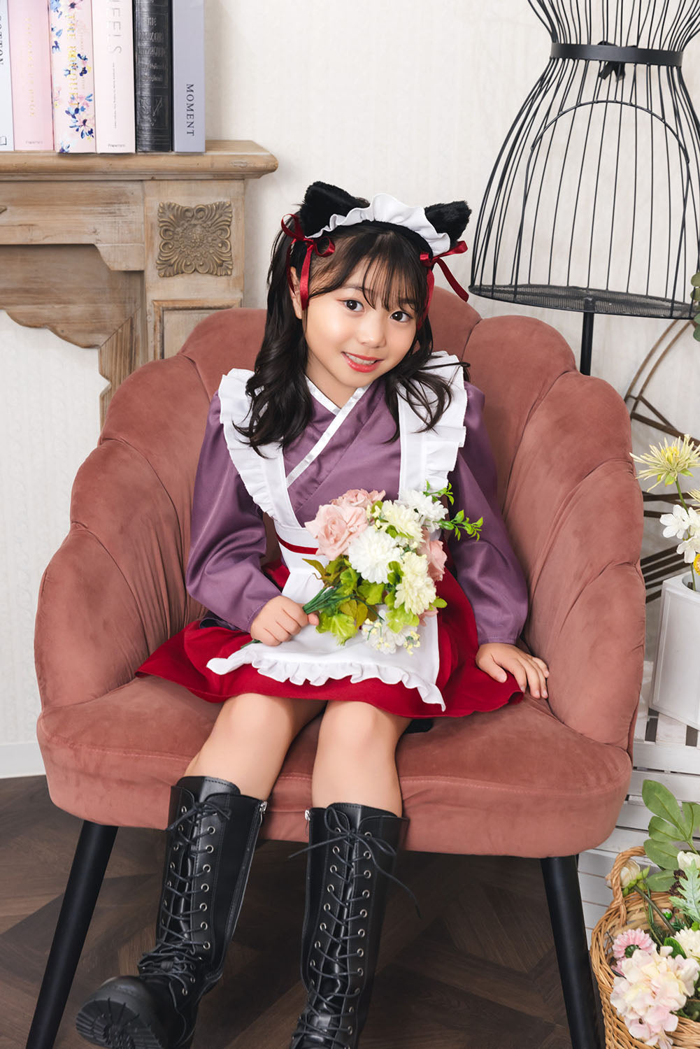 [New] コスプレ ハロウィン アニマル ねこ ハイカラメイド キッズ 120cm/140㎝ ブラック【クリアストーン】